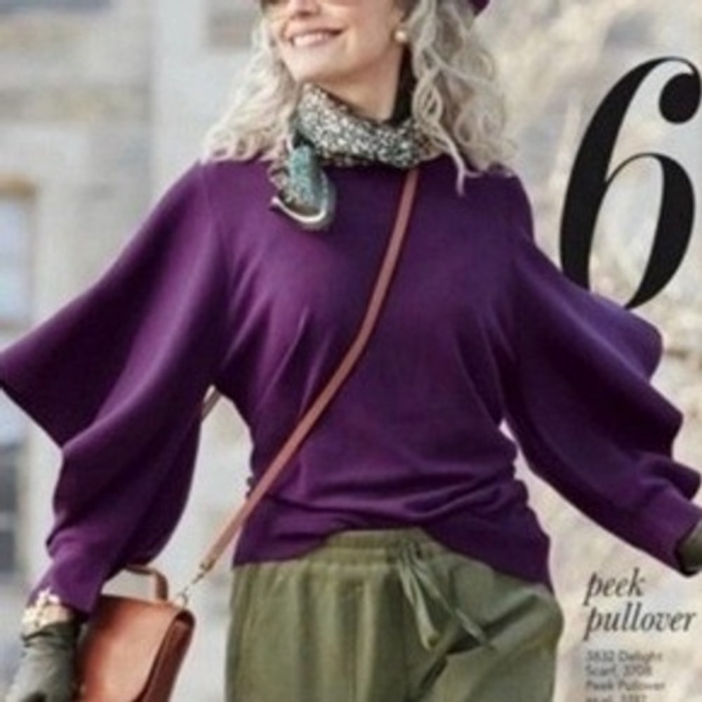 Cabi Sweater Peek Pullover Flounce Sleeve‎ French Violet Purple M